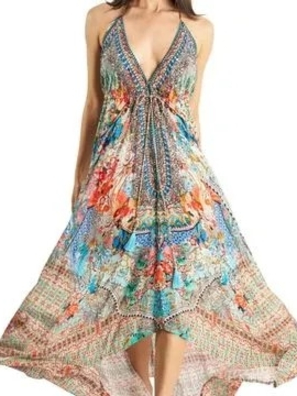 Bohemian Asymmetrical Halter Dress in Multicolor Floral